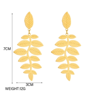 Elegant gold irregular leaf drop earrings with dimensions 7cm by 3cm on white background