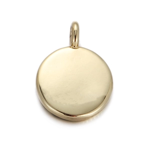 Polished gold round pendant with top connection ring for DIY jewelry making