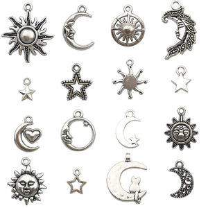 Celestial Sun Moon Star Charms Zinc Alloy Antique Silver Vintage Pendants For DIY Jewelry Making Necklaces Bracelets