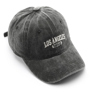 Vintage dark grey washed cotton baseball cap with Los Angeles 1950 embroidery detail