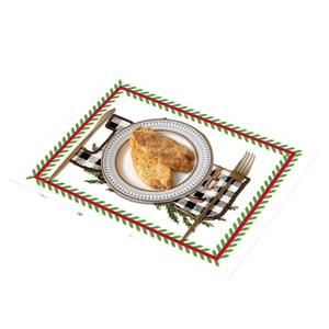 Mantel individual navideño con camión de cuadros vintage y agujas de pino blanco