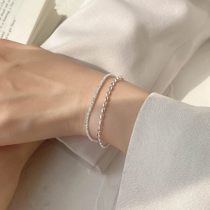 925 Sterling Silver Double Layer Bracelet For Women Gypsophila Frosted Chain And Rice Bead Minimalist Luxury Jewelry