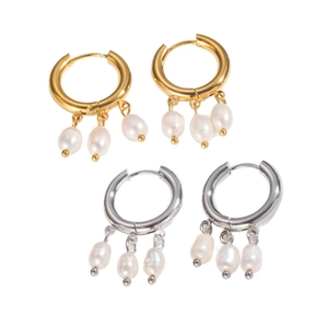 Boucles d'oreilles créoles en acier inoxydable doré 18K et argent avec perles d'eau douce