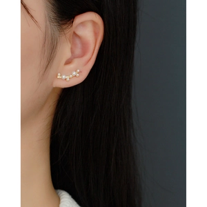 Elegant gold S925 silver ear climbers with gradient pearls and sparkling zircon accents