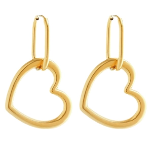 Minimalist gold hollow heart drop earrings with oval hooks for women fashion