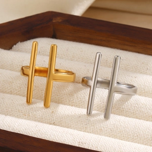 Minimalistischer Geometrischer H-Form Ring Aus Edelstahl Für Damen Trendiger Verstellbarer Offener Fingerring Vergoldet