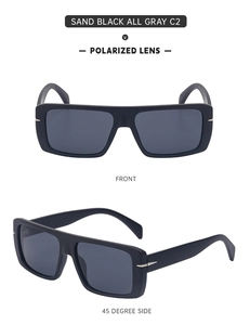 Vues détaillées de face et de côté de lunettes de soleil polarisées noir mat
