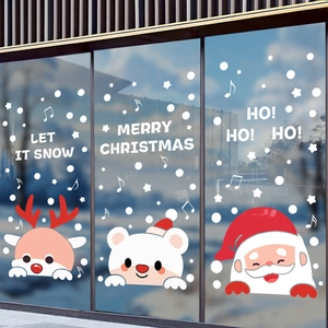 Christmas window decals with Santa, polar bear, and snowflakes for holiday glass decor