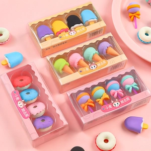 Creative dessert shaped eraser set including donuts and ice cream for students and gifts