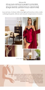 Détails en dentelle d'un ensemble de nuit en satin de soie bordeaux au style élégant