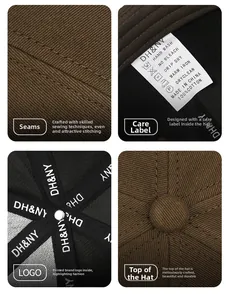 Macro view of high-quality embroidered baseball cap stitching and 100% cotton wash label