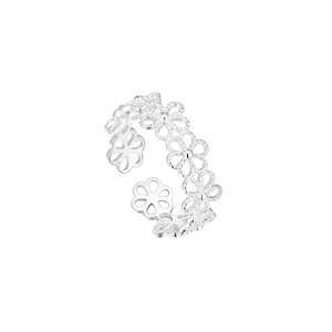 Elegant silver open ring with hollow flower patterns and adjustable minimalist band