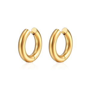 Minimalist 18K gold plated stainless steel chunky hoop earrings for women with mirror reflection