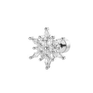 Elegant silver snowflake stud earrings with sparkling cubic zirconia and ball back closure
