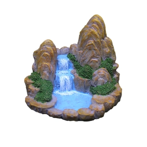Miniature mountain resin fountain ornament with waterfall and moss for aquarium decor