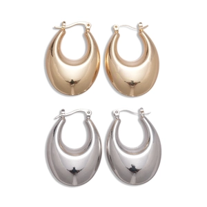 Minimalist thick gold and silver teardrop hoop earrings with high-polished metal finish