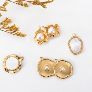 Golden stainless steel pearl flower and shell charms set for jewelry making DIY