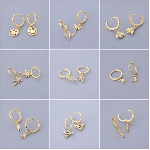 Fashion Copper Hoop Earrings With Zircon Animal Star Cross Symbols Charms Pendants For Women Dainty Jewelry Gift