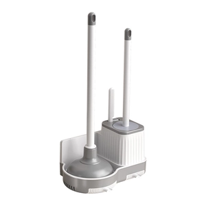 Set scopino per WC e stantuffo moderno con base di stoccaggio ventilata grigio