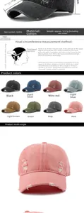 Macro detail of washed denim baseball cap featuring distressed holes and premium cotton texture