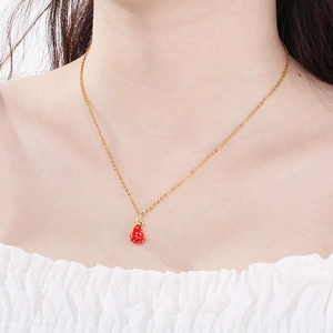 Pastel fruit series strawberry pendant necklace on a gold chain for women