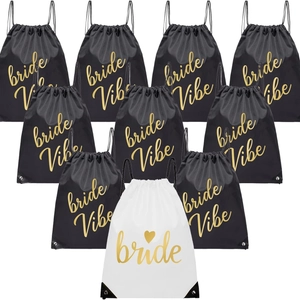 Bridal Drawstring Bags Polyester Gold Letter Print Wedding Party Favors Bachelorette Bridesmaid Gift Portable Backpack