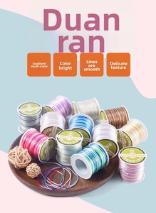 Detailed macro view of colorful gradient woven cords on plastic spools for DIY jewelry