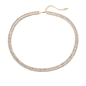 Tennis choker necklace with rectangular cubic zirconia and adjustable gold chain