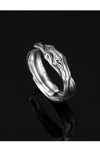 Macro shot of retro S925 silver ring with inner stamp and vintage textured finish