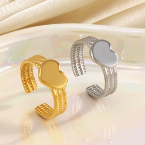 Bague En Acier Inoxydable En Forme De Coeur Ajustable Anneau Texturé Poli Bijoux De Mode Minimalistes Cadeau De Saint-Valentin