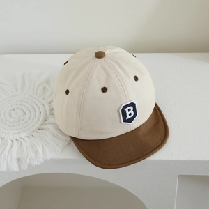 Toddler baseball cap with letter B embroidery and soft brim in beige and brown colors