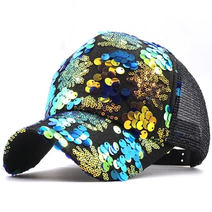 Women Sequin Mesh Baseball Cap Breathable Trucker Hat Adjustable Fashion Sunshade Outdoor Summer Headwear Sparkling Glitter