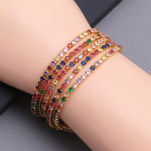 Fashionable 18k gold plated brass multi-layer tennis bracelet with colorful zircons
