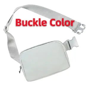 Waterproof nylon sports waist bag in light grey with matching strap and buckles