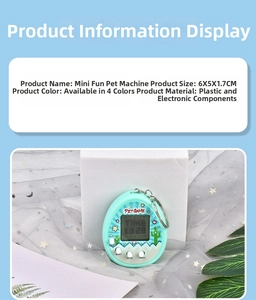 Mini virtual pet game console in light blue with LCD screen and keychain attachment