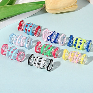 Colorful glass candy beads for DIY jewelry and phone chains in various hand-painted patterns