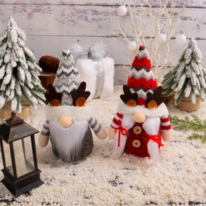 Décorations De Gnomes De Noël Bois De Renne Chapeau Haut En Tricot Longue Barbe Poupées Sans Visage Cadeau D'Ornement