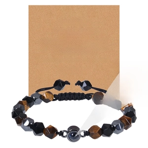 Bracelet œil de tigre avec pierre de projection 100 langues et carte cadeau pour frère