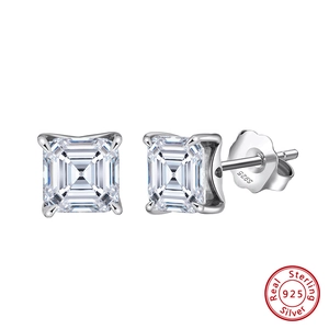 Detailed view of S925 sterling silver square cz stud earrings with classic 4-prong setting