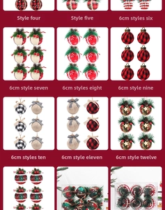 Detailed grid showing 6cm Christmas foam balls in red, green and black buffalo plaid fabric