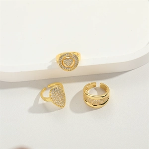 Gold plated ring set featuring zircon heart and adjustable band designs for women