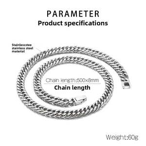 Chaîne cubaine en acier inoxydable argenté 500x8mm avec fermoir à clip sécurisé