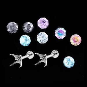 F136 titanium threaded flat back stud base with colorful round and octagonal gemstones