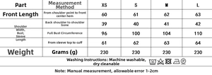 Tableau des tailles pour chemise brodée femme avec mesures détaillées du vêtement en cm