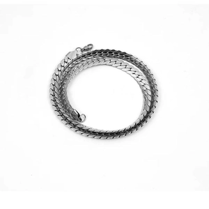 Flat silver snake chain necklace made of stainless steel with a lobster clasp closure
