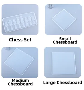 Detailed set of translucent silicone molds for DIY resin chess pieces and boards