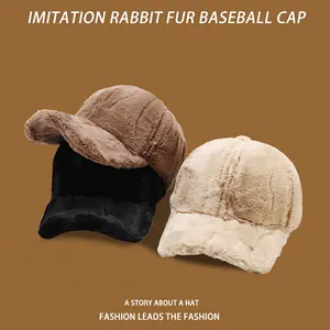 Thick plush faux rabbit fur baseball caps for winter warmth in brown, black and beige