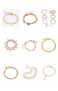 Collection of 18K gold stainless steel anklets with shell and pearl charms