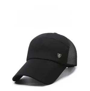 Detail of breathable black mesh baseball cap with metallic M 1991 shield emblem