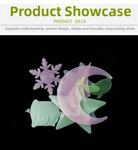 Luminous wall stickers featuring moon, stars, and animals glowing in the dark